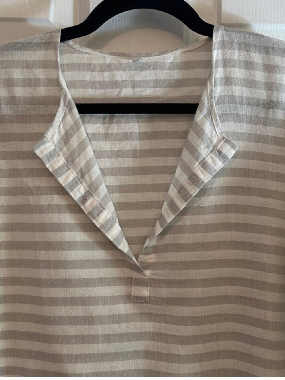 tan white striped 100% cotton tunic top sizeXL - Picture 2 of 3